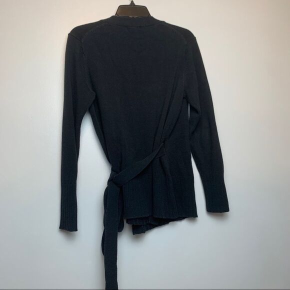 Daisy Fuentes solid Black Wrap V neck Long Sleeve cotton Sweater size L V neck - Picture 8 of 11